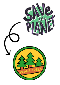 Colorful drawing with the text 'save the planet, plant trees'